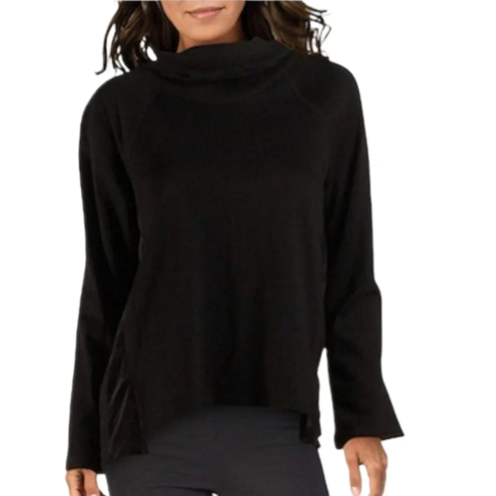 Calvin Klein Womens CowI Neck Velour Terry Mix Hoodie, Black, Size Small - Picture 1 of 4